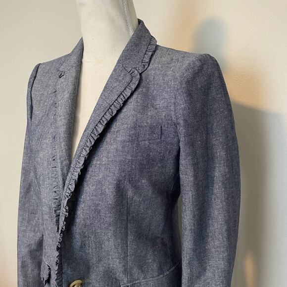 J Crew Regents Chambray Ruffle Edge Blazer - Picture 5 of 10